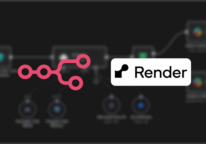 Nodos de un flujo de trabajo de n8n conectados entre sí, junto al logotipo de Render